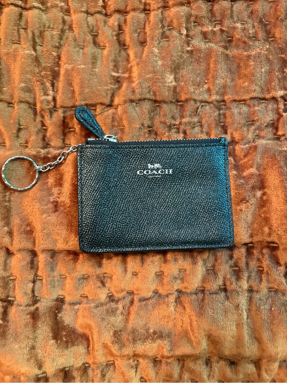 Coach Black Leather Zip Card & Key Pouch